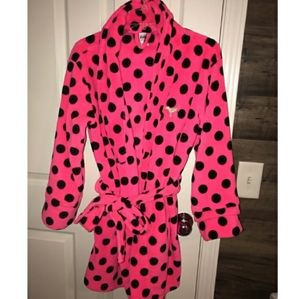 Victoria's Secret Plush Neon Pink Polka Dot Robe